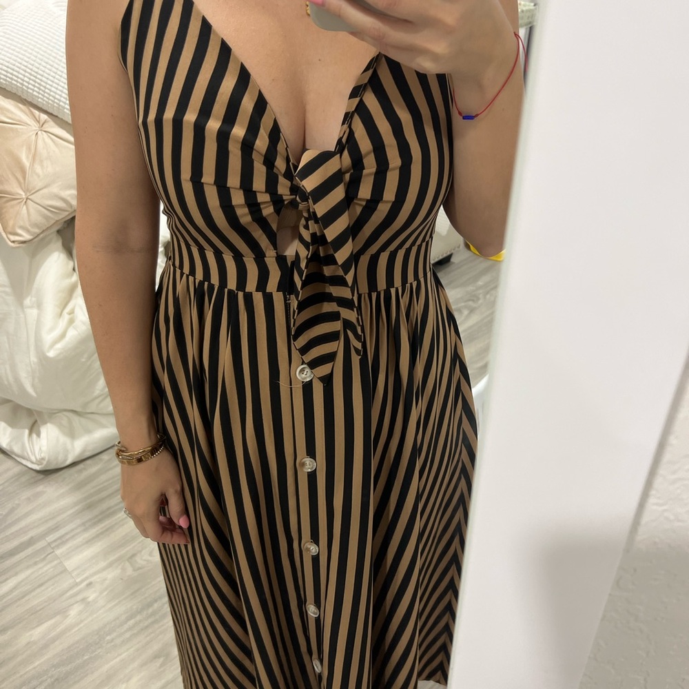 Brown and black striped midi length dress